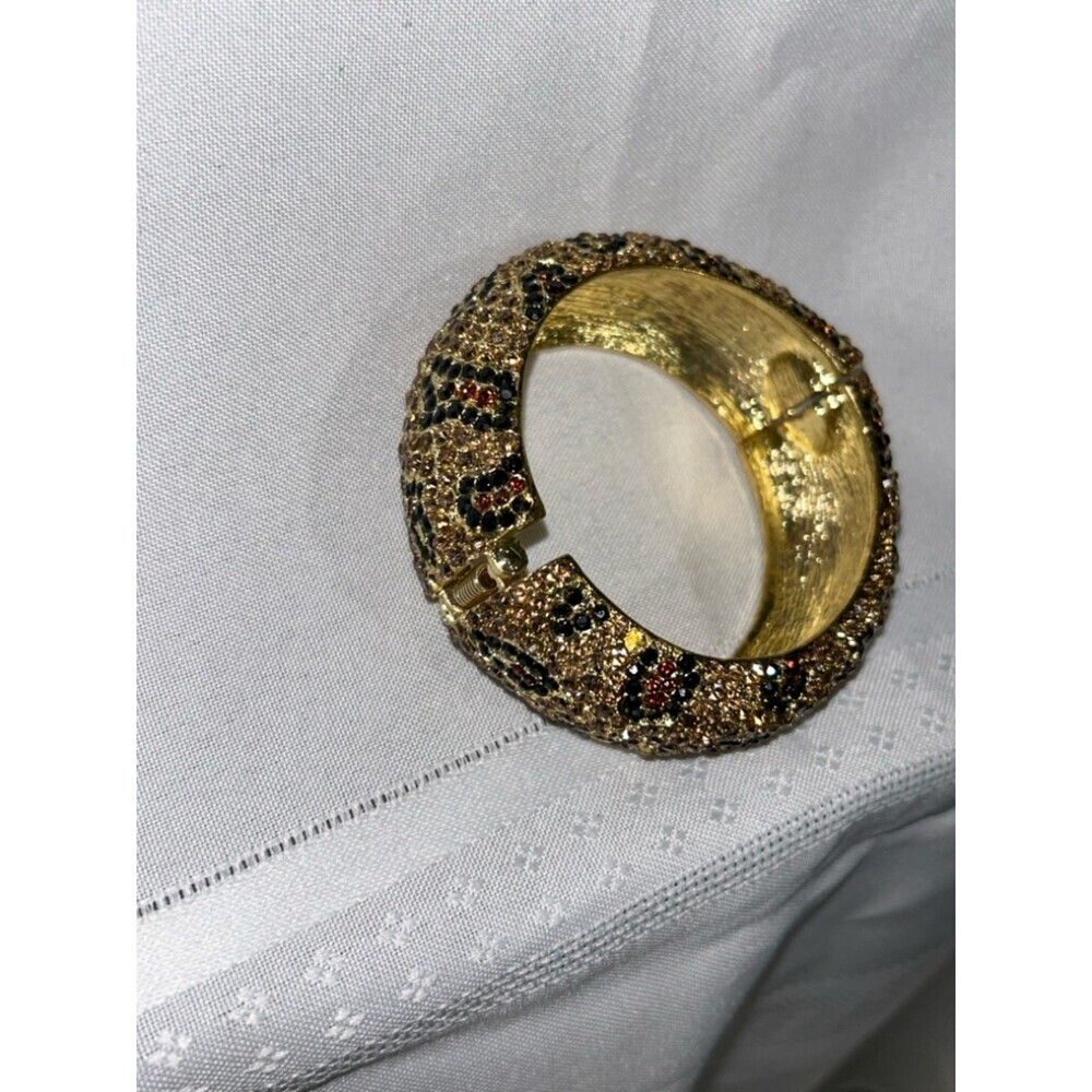 Bebe Gold Leopard Print Rhinestone Bangle - Picture 16 of 16